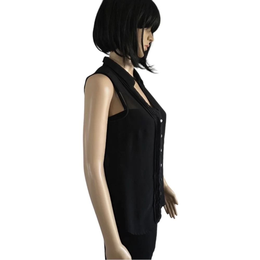 H&M Pleated Sleeveless Sheer Blouse - Black - Chic & Edgy, Size 6 - Picture 3 of 13